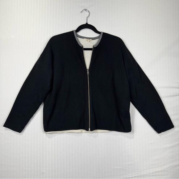 Eileen Fisher Sweaters - Eileen Fisher Black Full-Zip Cardigan Sweater Jacket Size Medium Organic Cotton